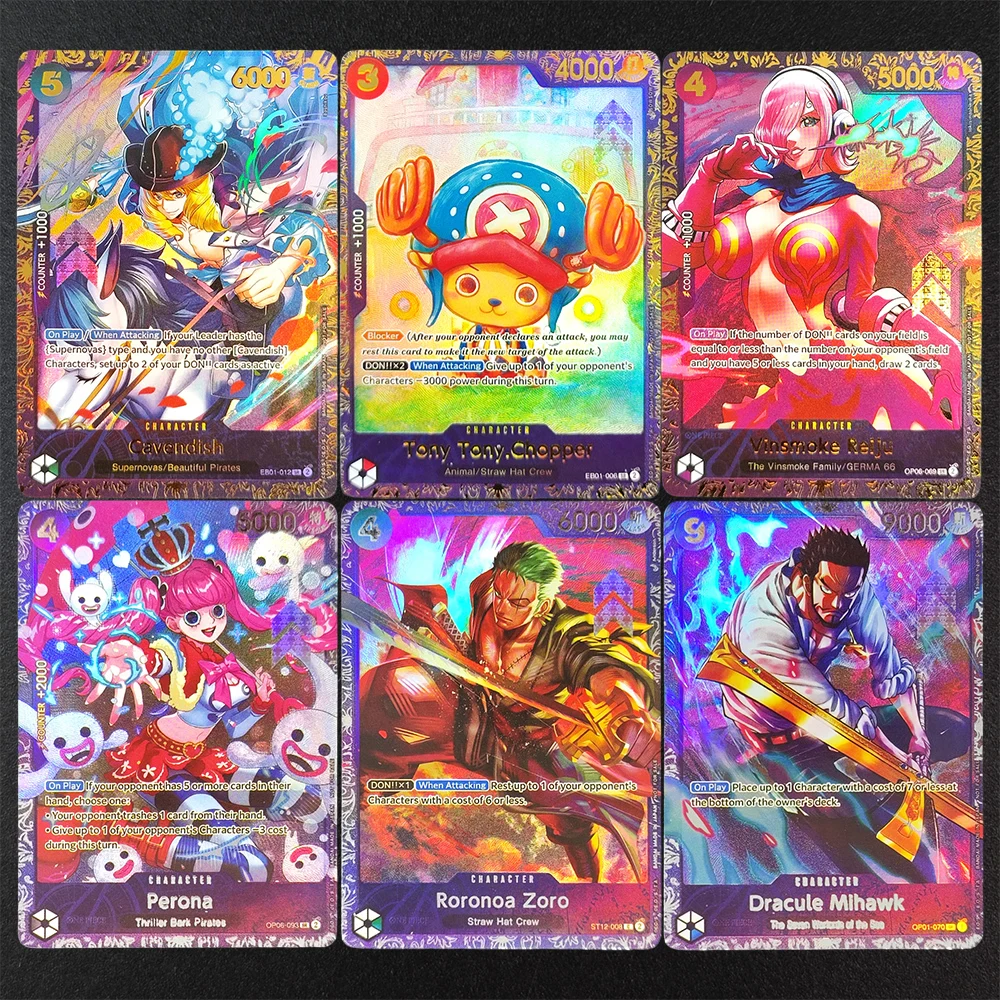 

DIY Proxy One Piece OPCG English Roronoa Zoro Perona Mihawk Reiju Cavendish Chopper 2024 Treasure Cup Game Collection Card Toy