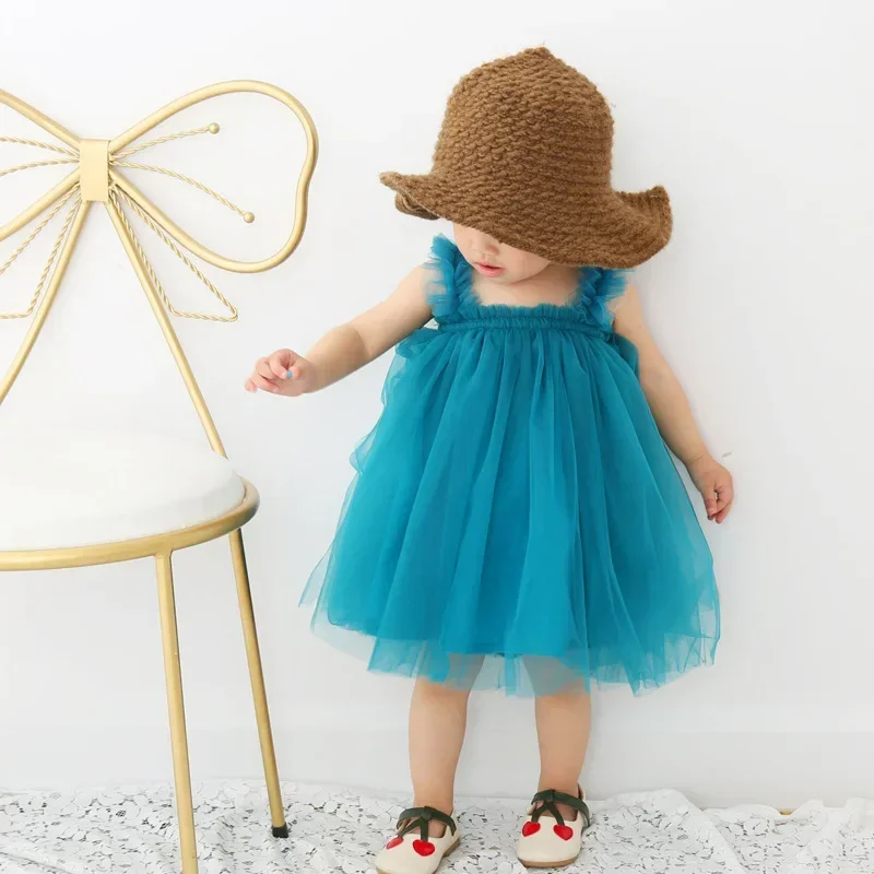 Falda de gasa con tirantes para niña, vestido de princesa con orejas de madera, verano, 2024