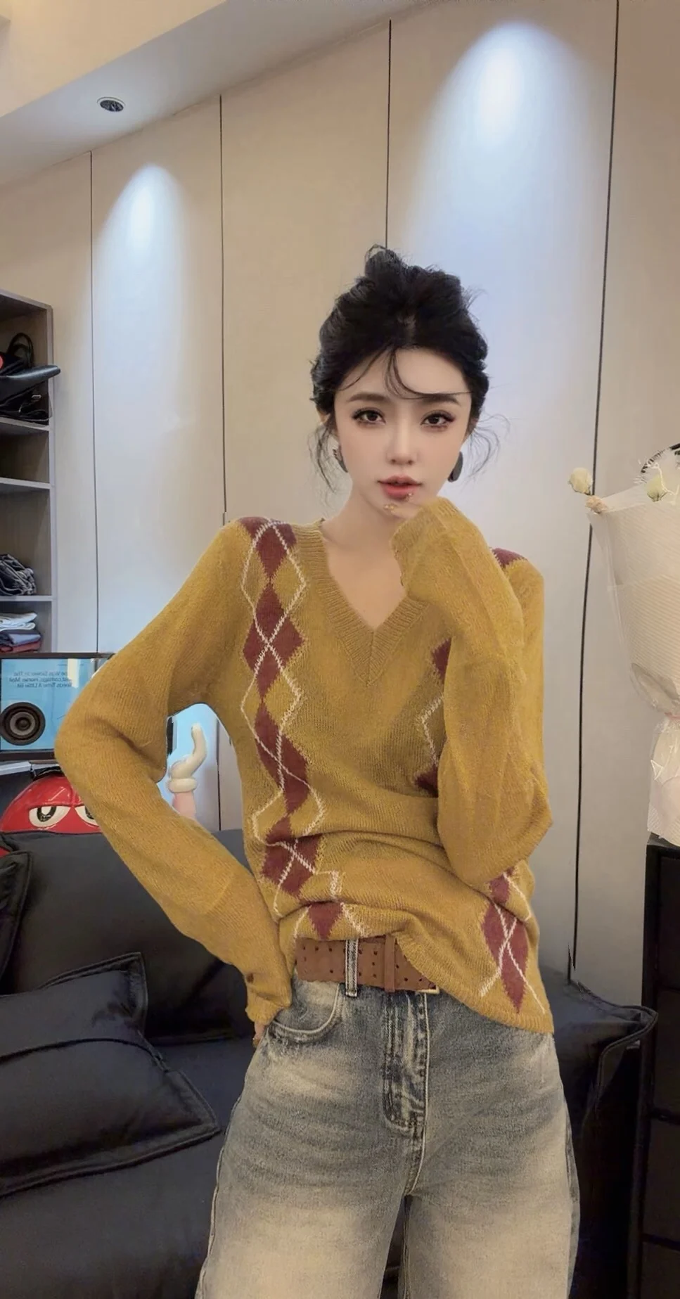 

Модная повседневная вязаная базовая одежда для женщин: цветные варианты, зима 2025, новинка, свободный крой, универсальный однотонный дизайн