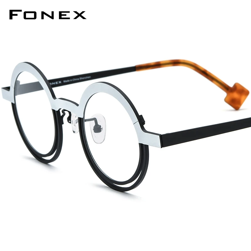 FONEX Pure Titanium Glasses Frame Men 2024 New Fashion Colorful Vintage Small Round Eyeglasses Women Eyewear F85822