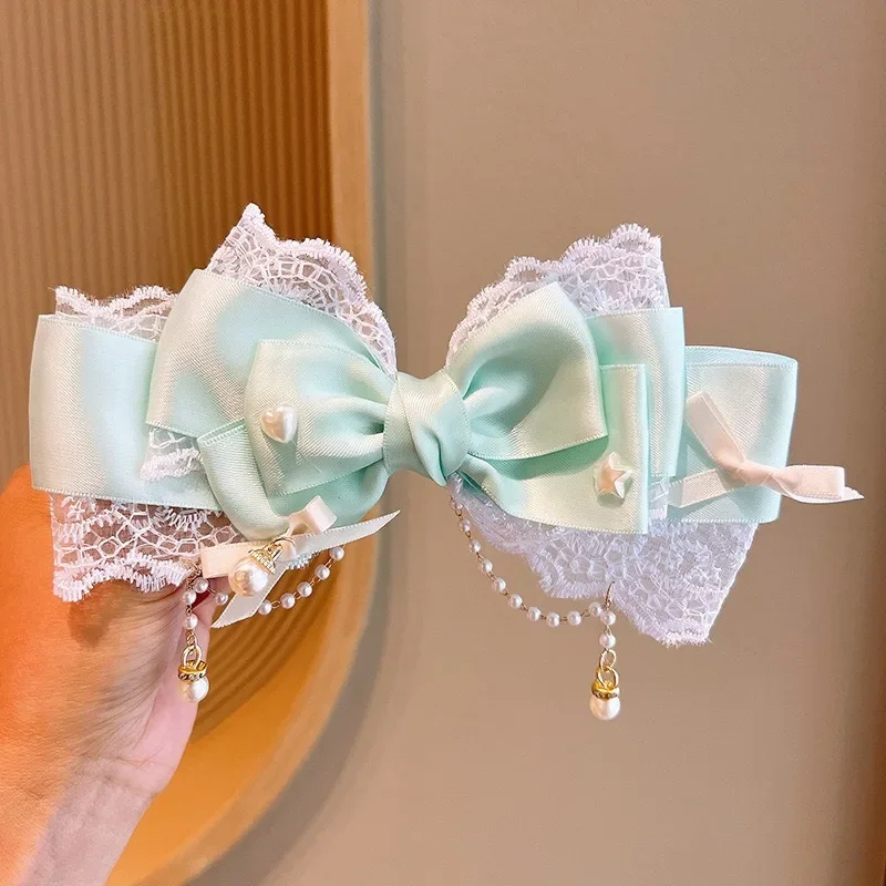 Ribbon Lace Lace Pearl Chain Large Bow Pearl Pink KC Cute Princess Headwear Hair Clip Accessories Lolita Headpiece Sweet Cute view 6