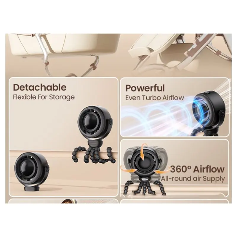 B51CNEW! Clip-On Fan USB-C Rechargeable, Portable Stroller Fan, Pinch-Proof Baby Fan With 10H Battery, 5-Speed Quiet Mini Design