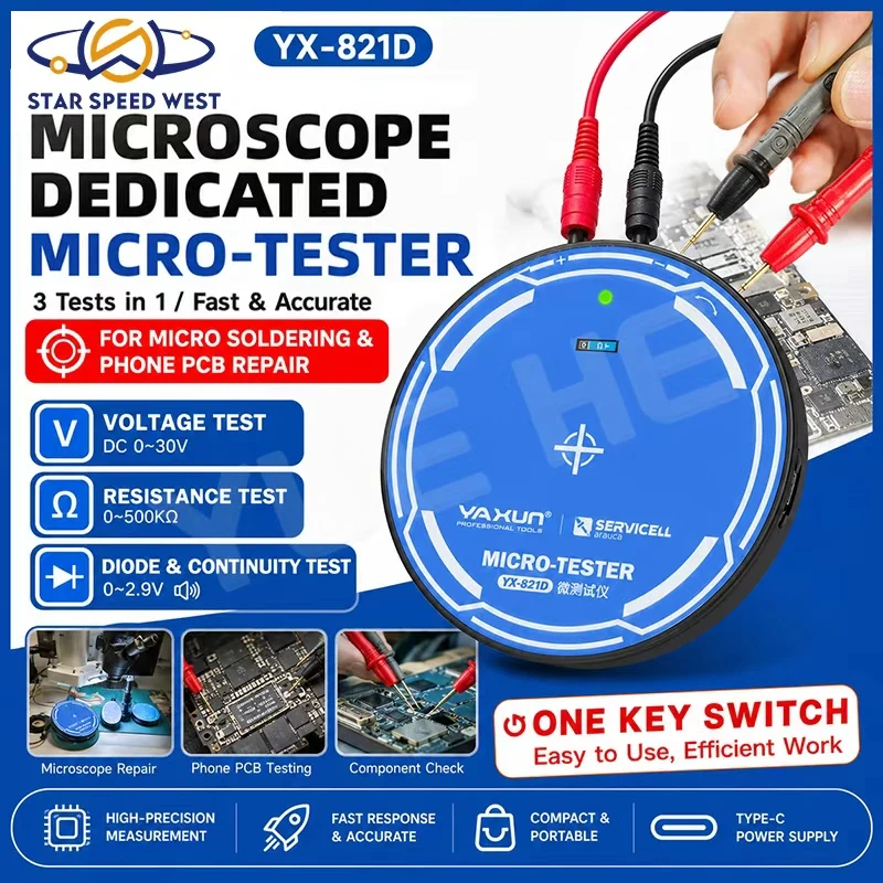 YAXUN YX-821D Microscope Specific Micro Tester Supports DC Voltage Diode Resistance and Continuity Testing Tools