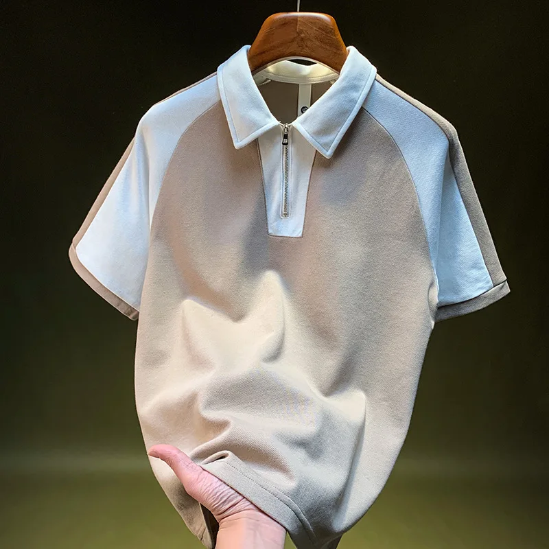 الهراء مربع نمط الربط قميص بولو للرجال 2025 جديد فضفاض تنفس خمسة كم تي شيرت الصيف عادية