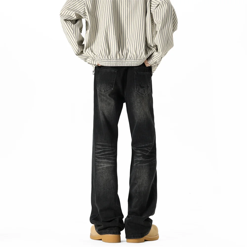 Nouveau jean micro-grands pour hommes de rue rétro lavé faire vieux pantalon droit taille haute décontracté grands yards pantalon à jambes larges