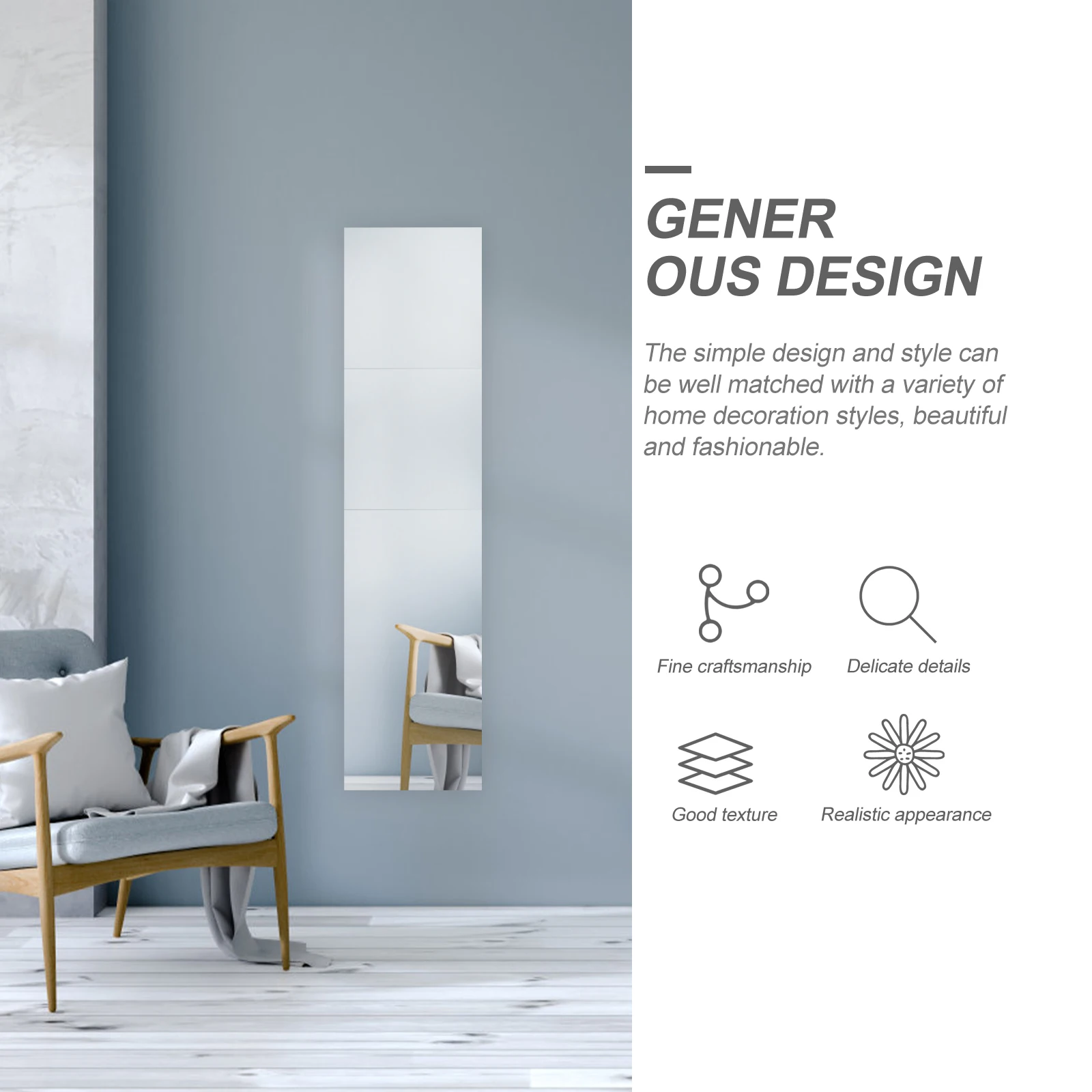 

1Set Full-Length Dressing Mirror Simple Wall-Mounted Self-Adhesive Mirror for Bedroom Living Room Bathroom Home Decoration Chic