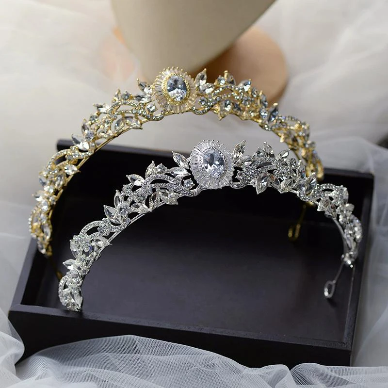 Lovely Golden Zircon Crystals Wedding Tiaras Headpices Sparkling Bridal Headbands Brides Hair Accessories Evening Head Wear