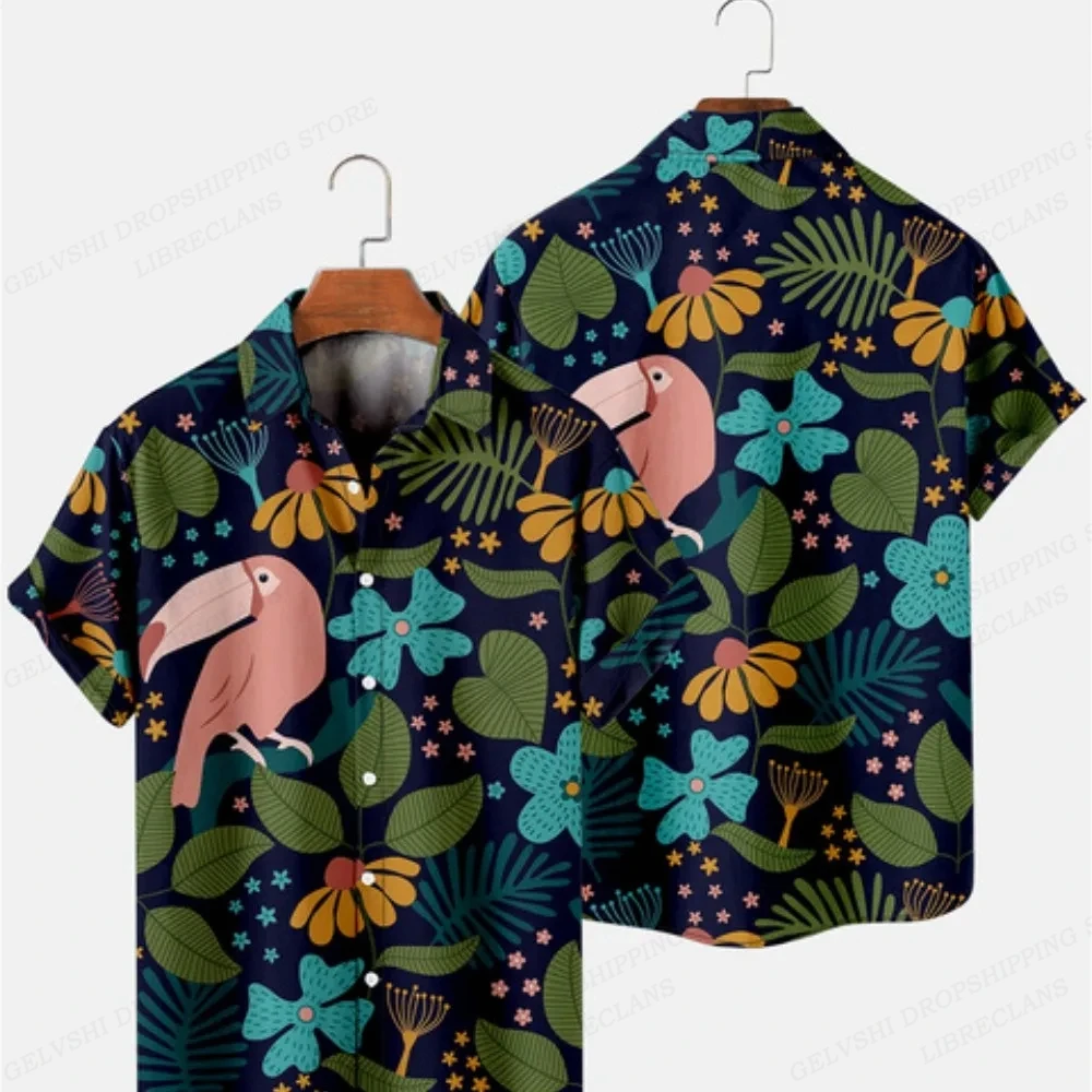 

Tropic Plants Hawaiian Shirts Men Fashion Short Sleeve Social Casual Shirts Men's Blouses Lapel Camisas Men's Clothing Floral