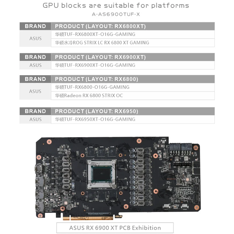 Bykski A-AS6900TUF-X GPU Water Block for ASUS TUF-RX6900XT/RX6800/RX6950XT-O16G-GAMING /Graphics Card /T2 Red Copper Material