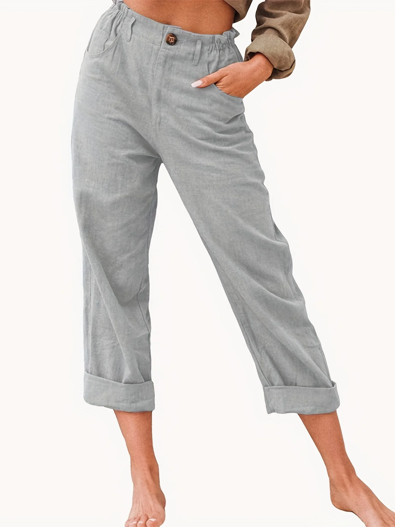 Pantalones de algodón y lino para mujer, pantalón corto de tubo recto, informal, cómodo, sencillo, rábano, novedad de verano 2024