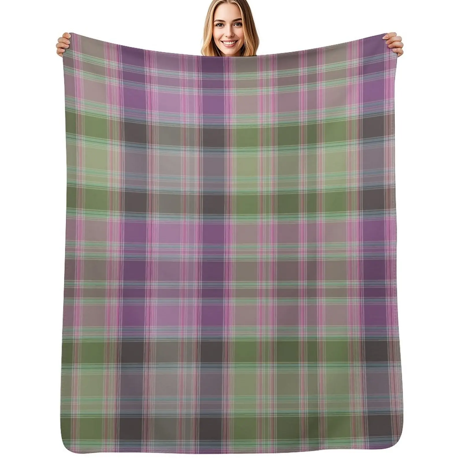Green and lilac tartan plaid. Throw Blanket Warm Throw Blanket Gift for Anniversary