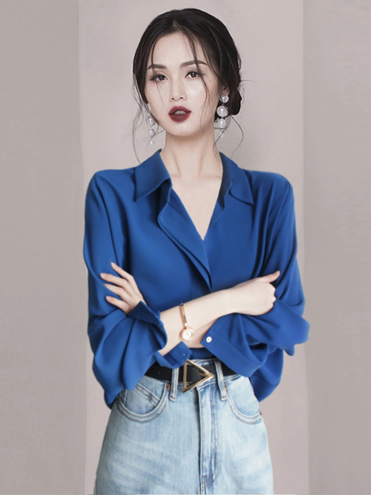 

2024 Women's Clothing Fashion Shirt Long Sleeve Cardigan Lapel Top Spring Summer New No.69