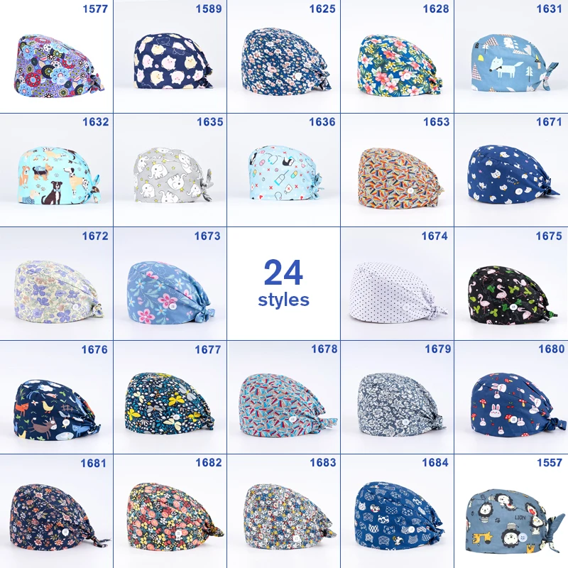 Cotton Scrub Cap Women Cartoon Printing Beauty Salon Work Hat Lab Hospital Doctor Work Caps Scrub Cap Health Service Cap