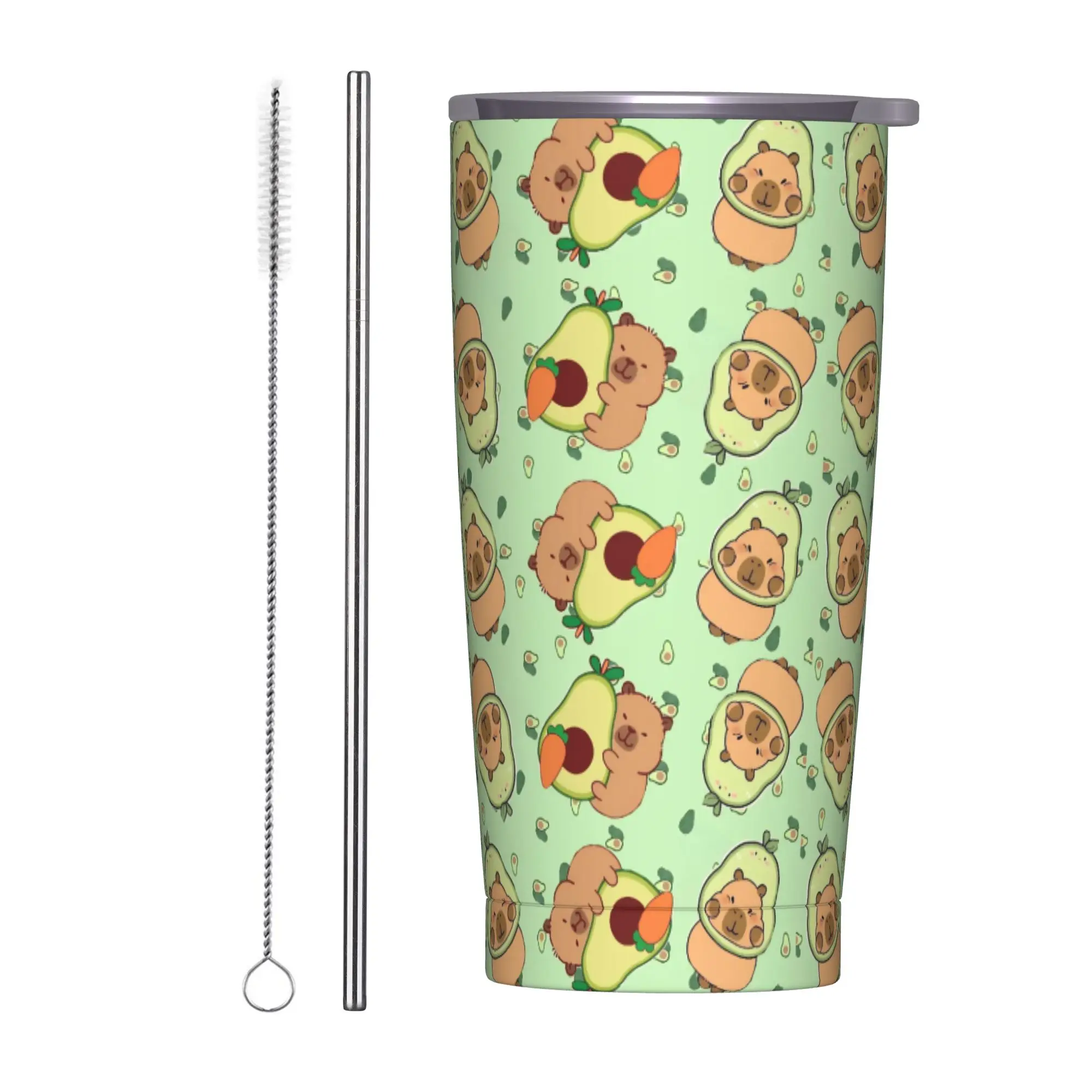 

Lovely Avocado Capybara Insulated Tumbler with Lid Vacuum Thermal Mug Double Wall Spill Proof Cup, 20oz