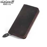 Genuine Leather Long Wallets for Men RFID Blocking Cash Credit Card Holder Checkbook Wallet Zipper Coin Pocket Purse Male Purse