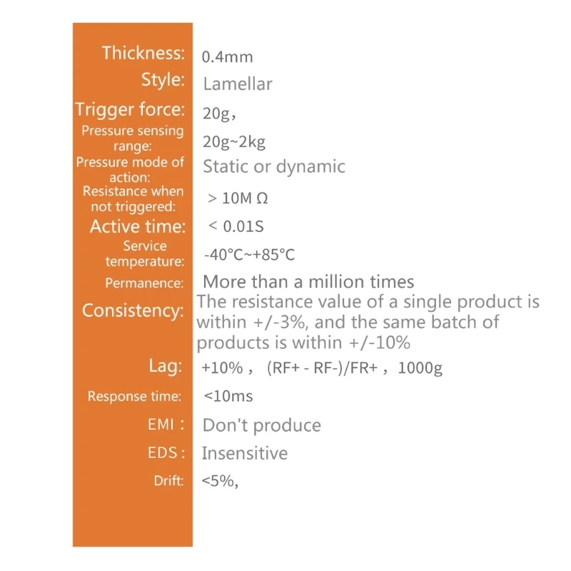 

Pressure Resistor for Industrial Thin Film Pressure Sensors 20g-2kg Force Sensitive Resistor Force Sensing Resistor