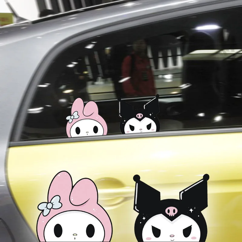 Sanrio Reflective Rearview Mirror Kawaii Sticker My Melody Kuromi Car Modification Decorative StickerChildren's Toy BirthdayGift