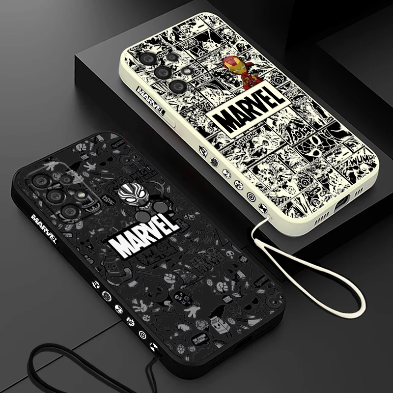 Marvel Iron Man Spiderman Phone Case For Samsung A55 A53 A33 A52 A32 A71 A51 A21S A35 A25 5G Liquid Left Rope Funda