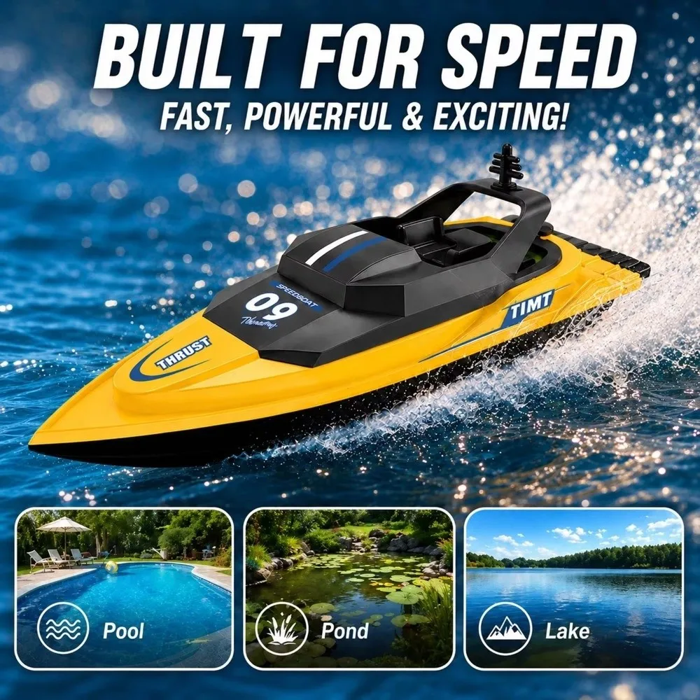 Outdoor Fun High-Speed Remote Control Boat Waterproof 2.4GHz Racing Boat Electric Dual Motor Water Toy Pool
