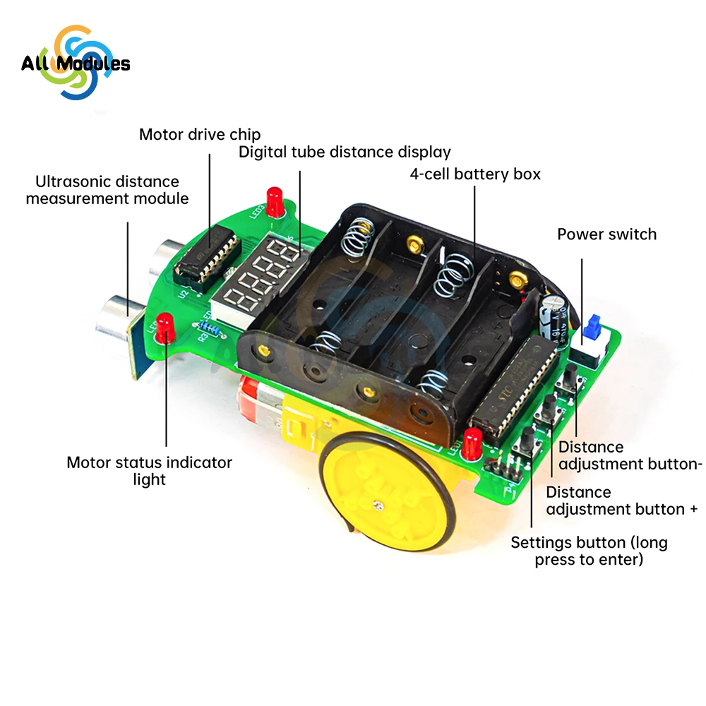 

DIY Ultrasonic Ranging Obstacle Avoidance Car Electronic Kit DIY Distance Measuring Intelligent Programming STC Welding Kit