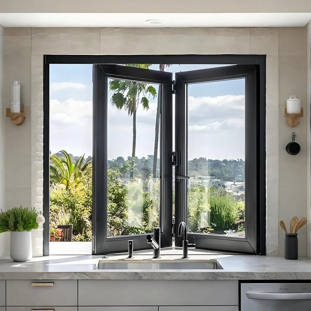 سيسينالو نوافذ قابلة للطي مقاوم للماء شواية جديدة كسر حراري إطار من الألومنيوم نافذة منزلقة ثنائية الطي ديكور المنزل حجم مخصص #4