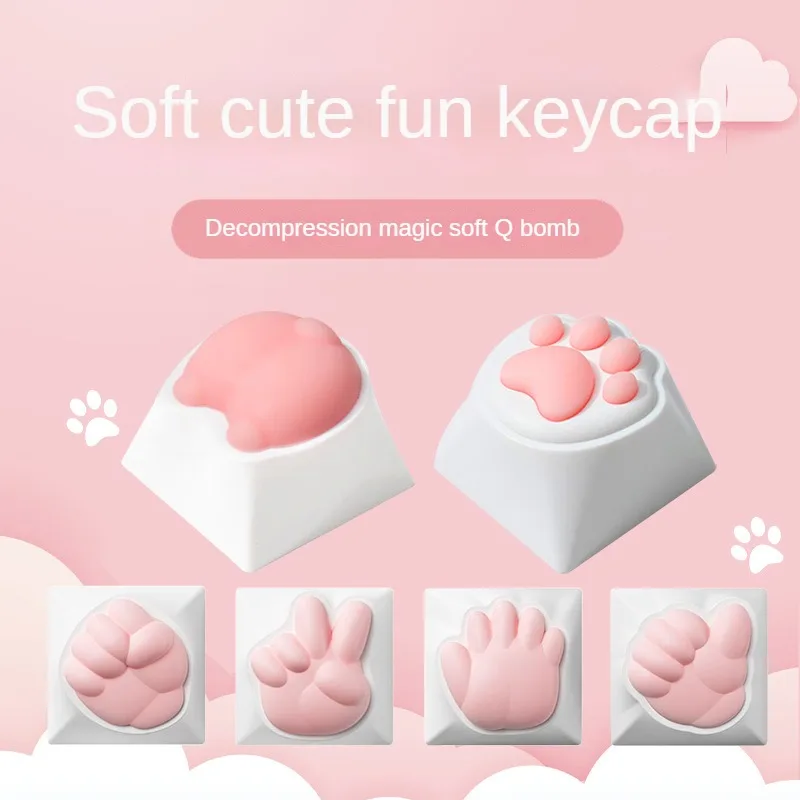 Cute Cat Claws Cat Butt Cross Shaft Keycap Personality Soft Silicone Keycaps Stone Scissors Paper Matt Mechanical Keyboard Caps