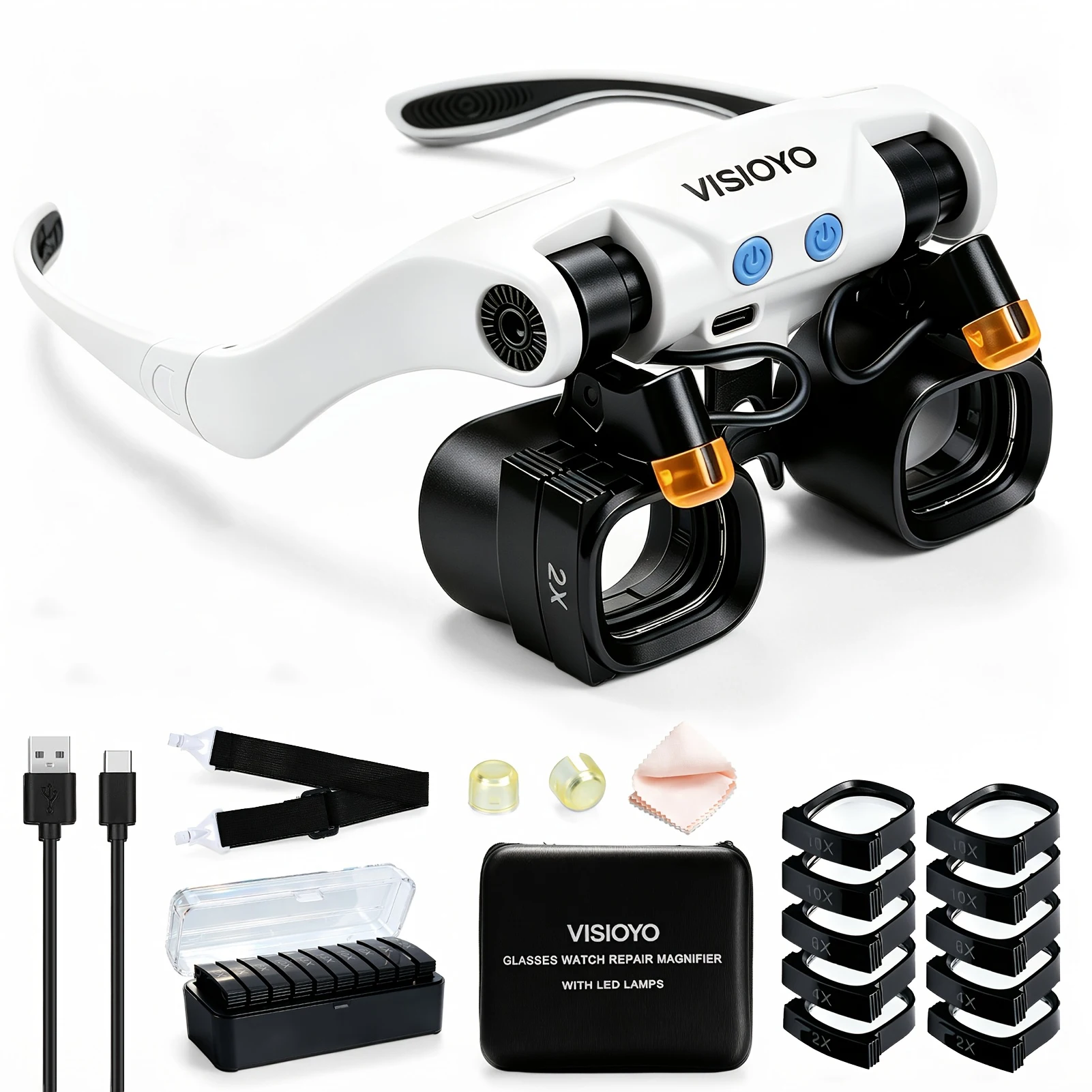 Head-mounted LED Magnifying Glass, 2X-13X Replaceable Lenses, for Watch Repair, Soldering, Hand Craft & Jewelry Appraisal