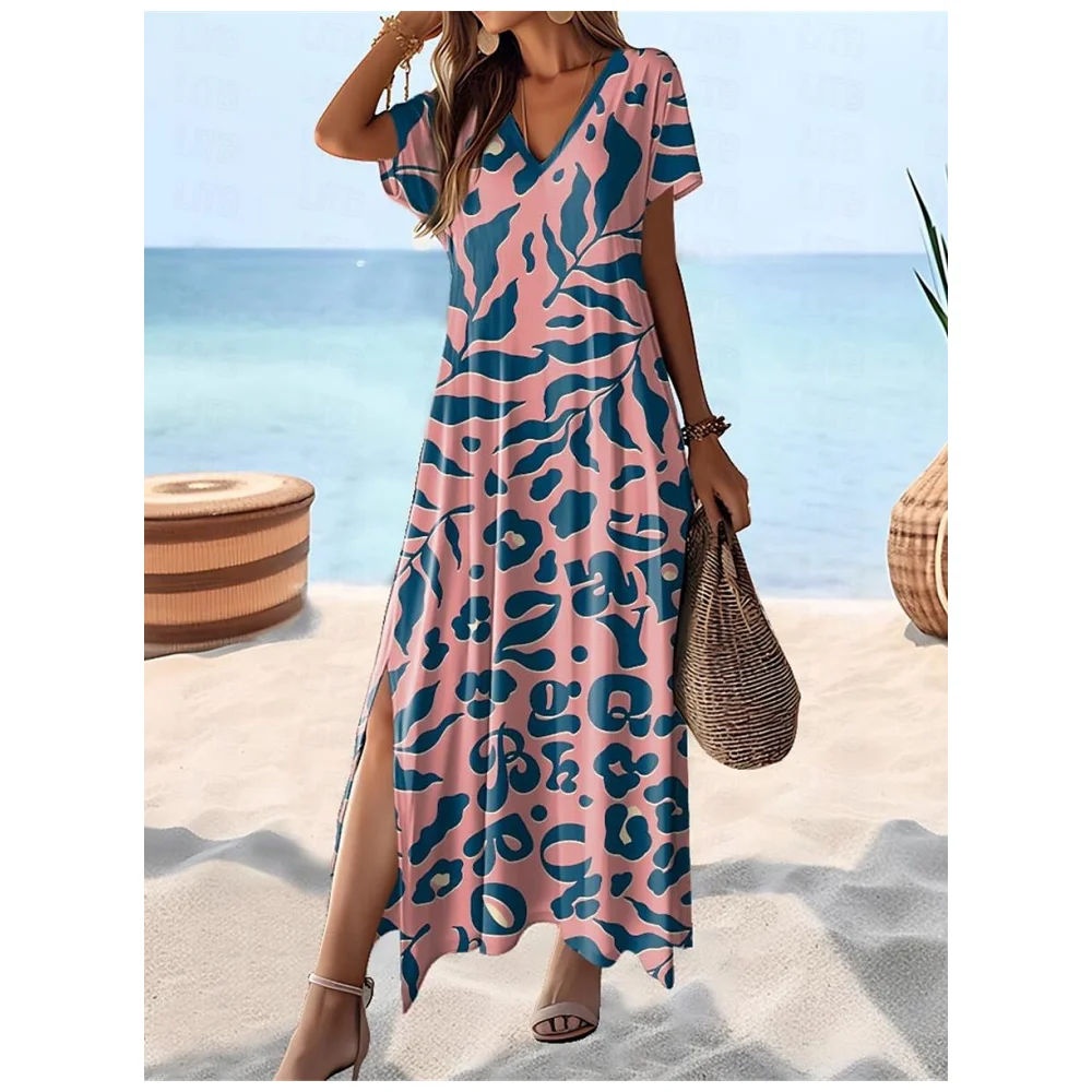 

2024 Hawaii Style Print Women's Dresses Vacation Dresses Summer Long Dresses Plus Size Female Fashion New Women's Clothing