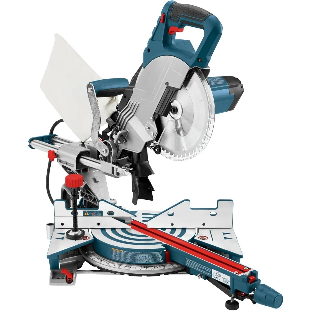 8-1/2 Inch Single Bevel Sliding Compound Miter Saw CM8S, Blue Extension Table, Iron Blade Guard, Cutting Wood, PVC or Soft Metal