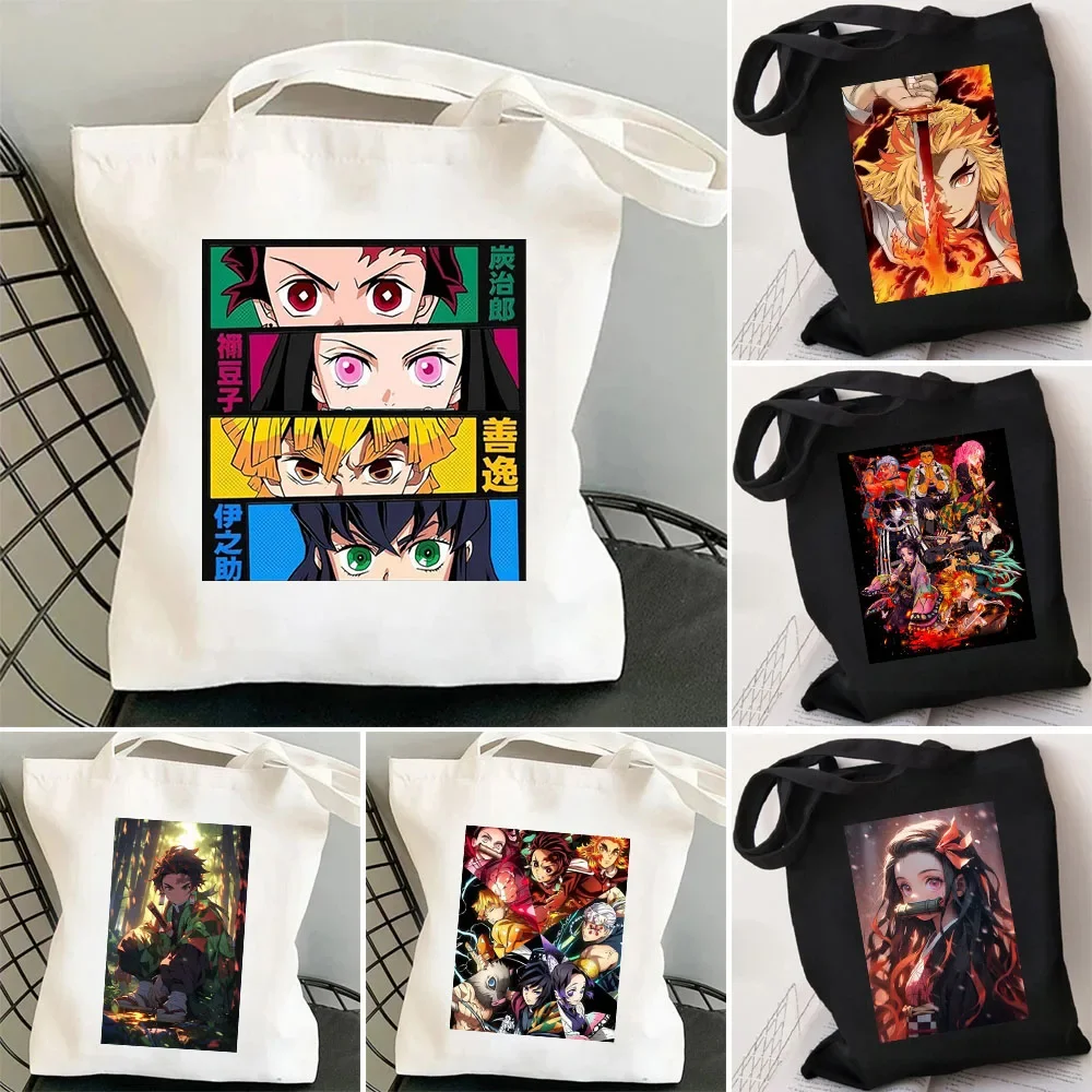 Hot Anime Demon Slayer Shoulder Bag Kimetsu No Yaiba Tanjirou Kamado Tote bags Canvas Summer Large Capacity Handbags