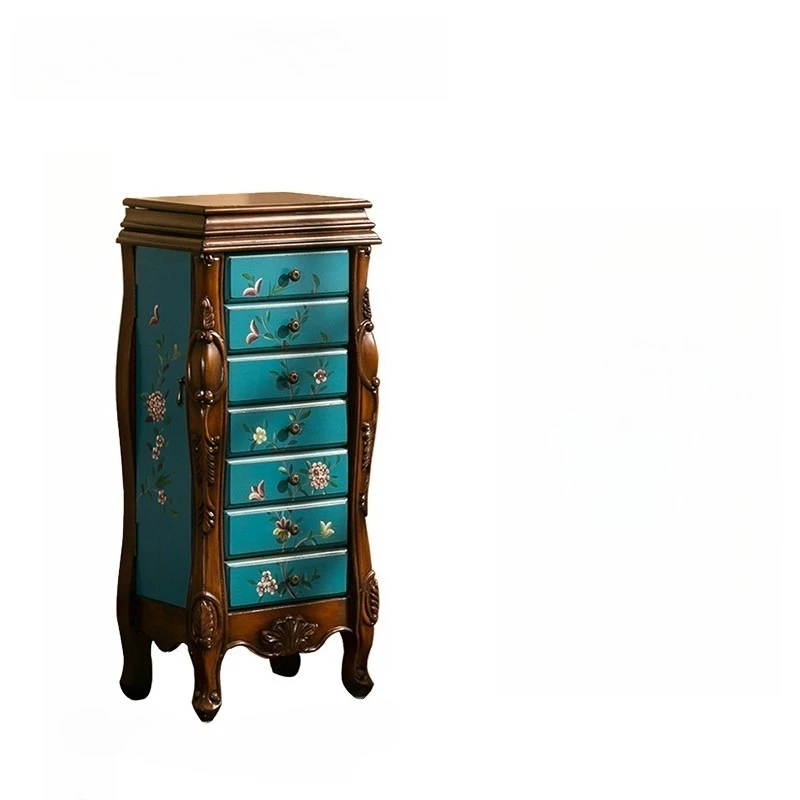 European-style American jewelry storage cabinet floor-to-ceiling, jewelry cabinet with mirror, household, solid wood