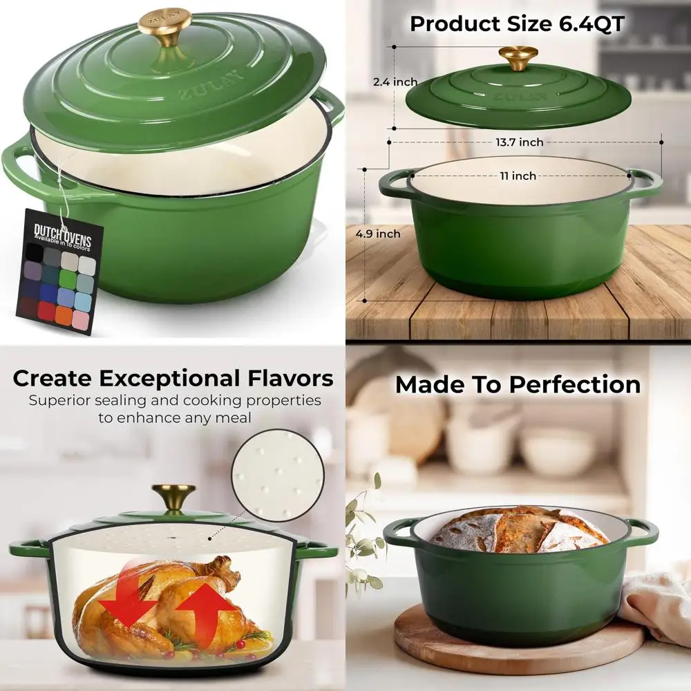 

6-Quart Enamel-Coated Cast Iron Dutch Oven with Lid - Oven Safe to 500°F, Ideal for Baking Bread, Stews, Braising, and Roasting