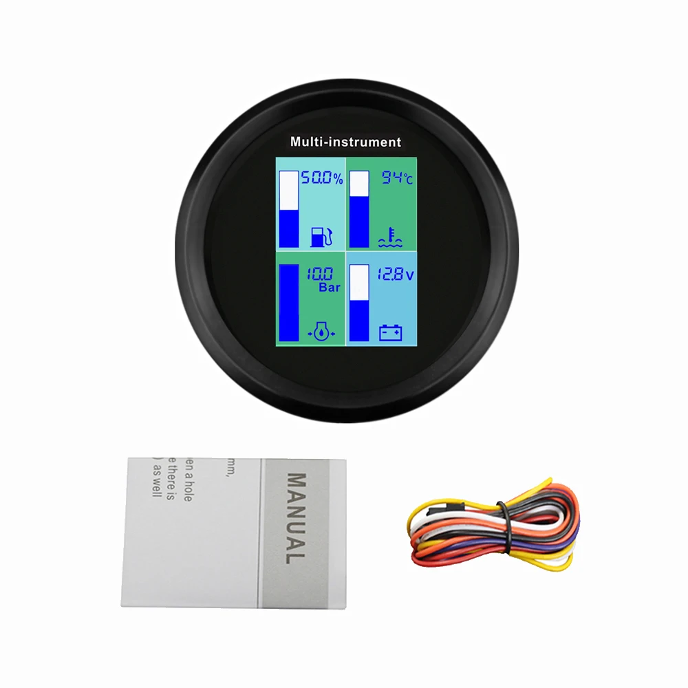 ELING 85mm 4in1 Multi-functional Gauge Water Temperature Fuel Level Voltmeter Oil Pressure with Alarm 12V 24V for Auto Vessels