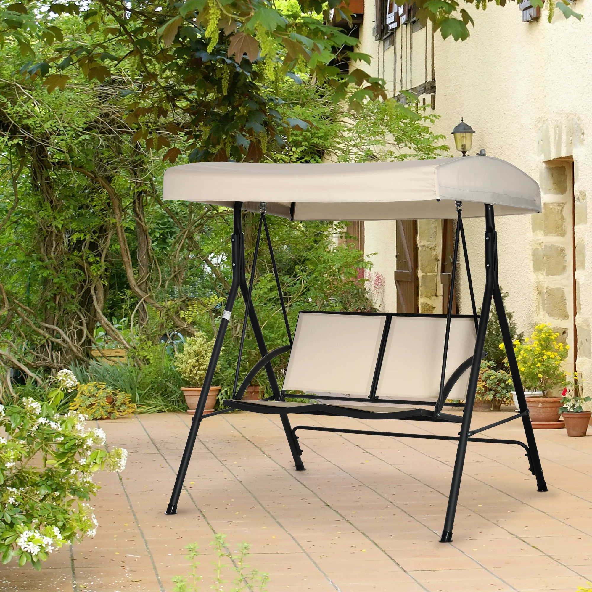 Outsunny Columpio de Jardín Outsunny Acero, Textilene Gris Oscuro 140x118x162 cm
