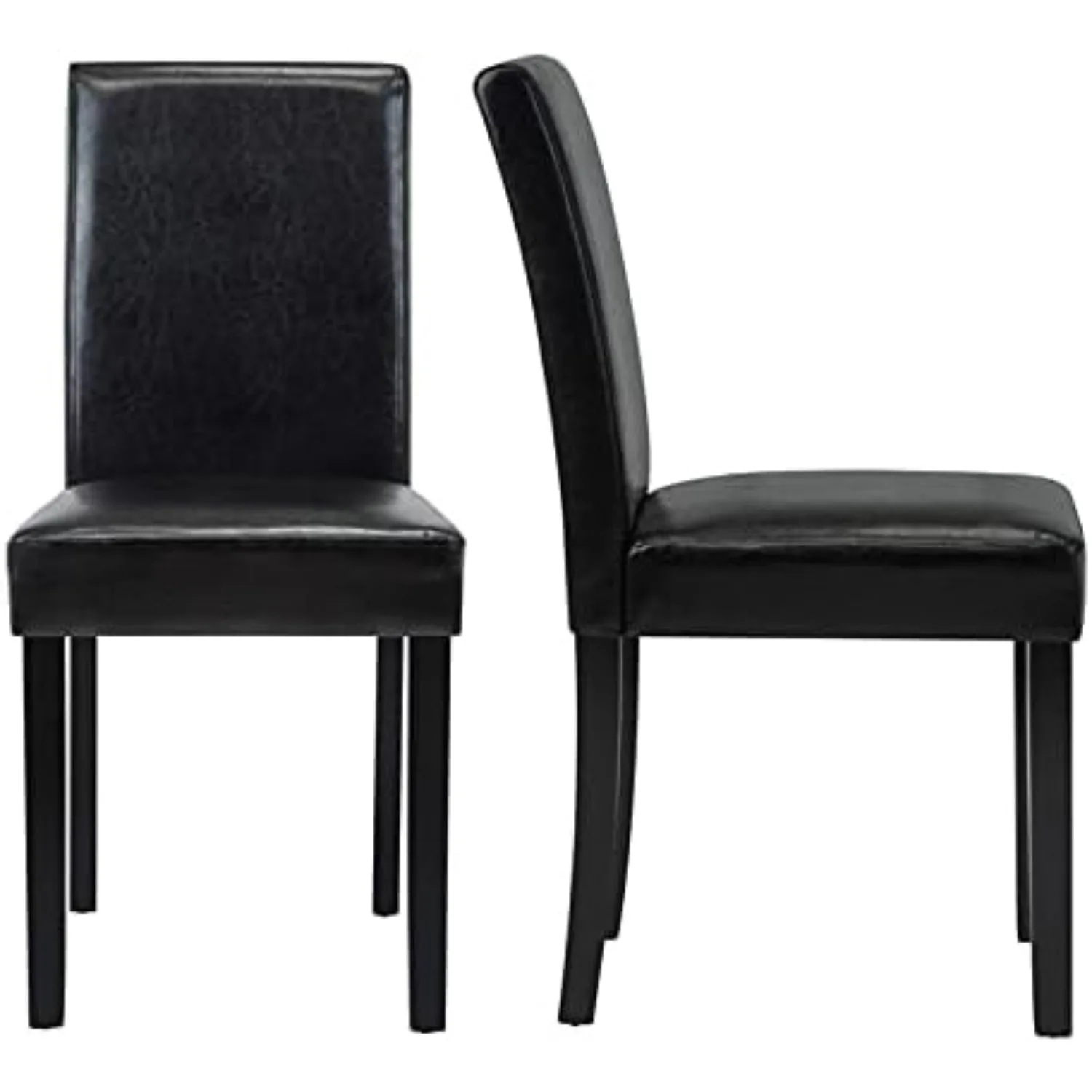 Dining Chairs Set of 2 PU Leather Dining Room Chairs, Armless Upholstered Kitchen Chair with Black Solid Wood Legs, Black