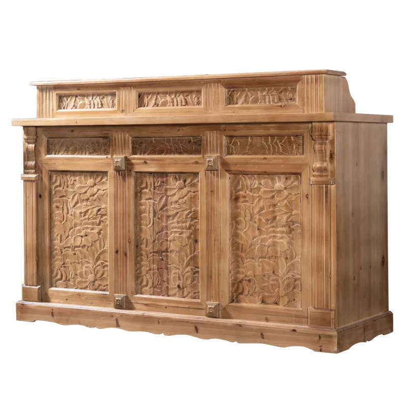 New Chinese retro bar counter shopping mall checkout page health foot bath tea house small carved counter flower shop clothing