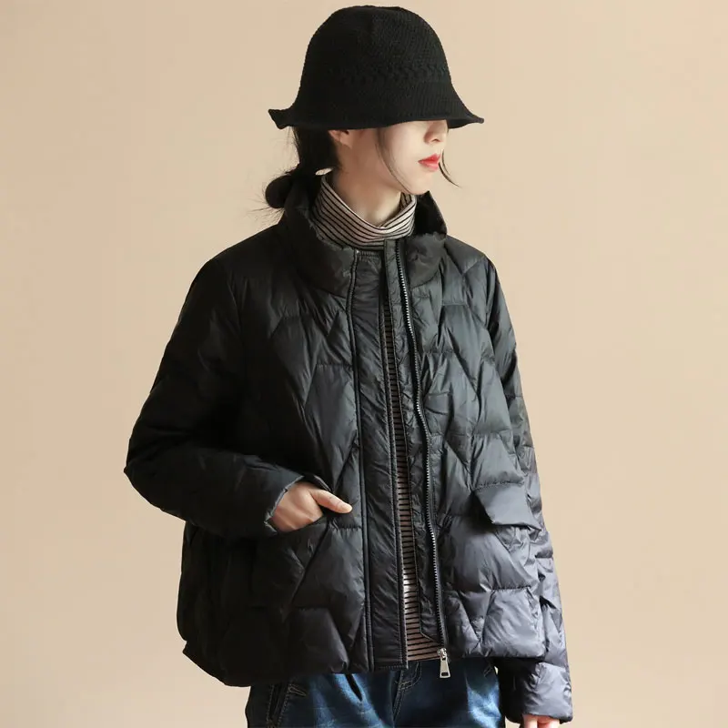 

Lightweight Faionable White Du down Jaet ort Sle Women's Korean Version Loose Fit Slimming Stitched id Design