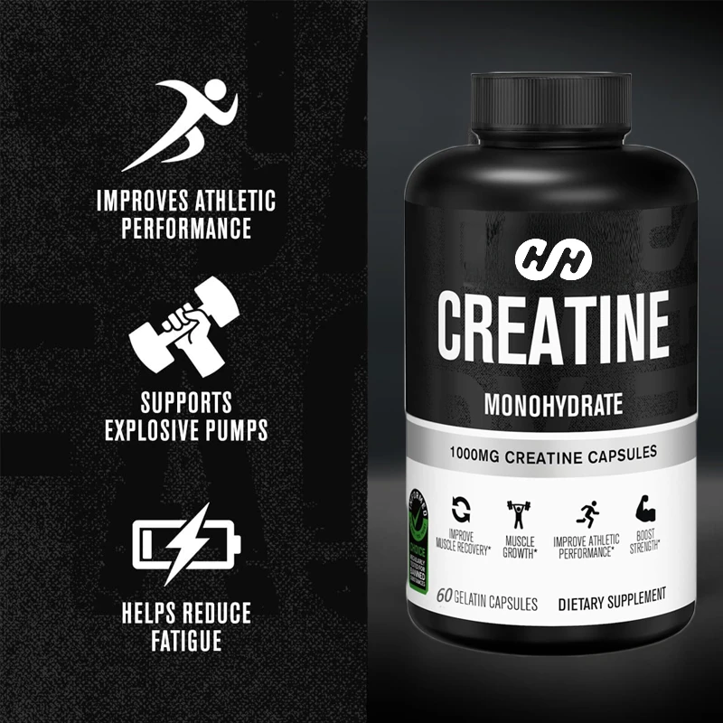 Creatine Monohydrate 1000mg Capsules - Creatine Supplement Promotes Muscle Growth 60 Capsules 30 Servings Vegetarian Capsules