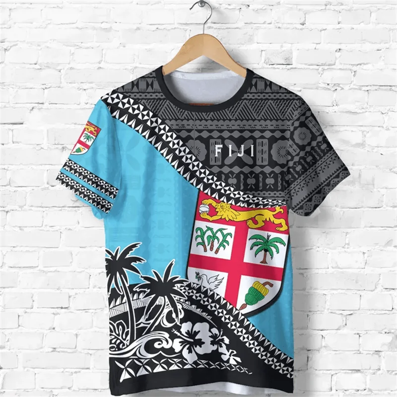 Fiji Flag Map Graphic T Shirts Fijian National Emblem T Shirt For Men Clothes Polynesia Unisex Tshirt Casual Man Tee Women Tops