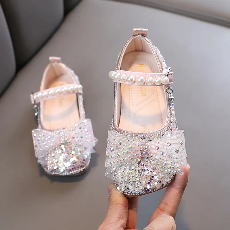 

Sequins Bling Bow Girls Princess Shoes New Party Wedding Dance Performance Shoes Spring Autumn New Flats Children Shoes H992