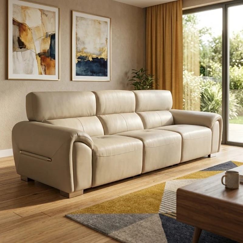 Modern simple straight combination sofa living room leather solid wood frame sofa