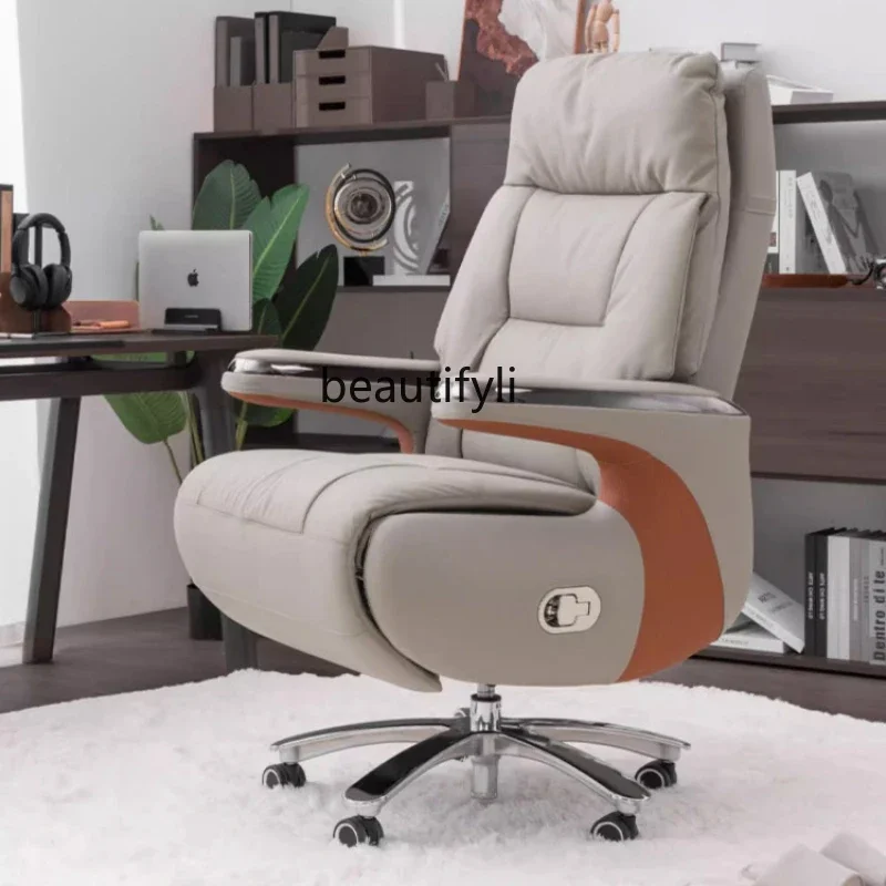 Sitting Electric Reclining Lunch Break Executive Chair Office Home Genuine Cattlehide Leather Surface Reclining Chair