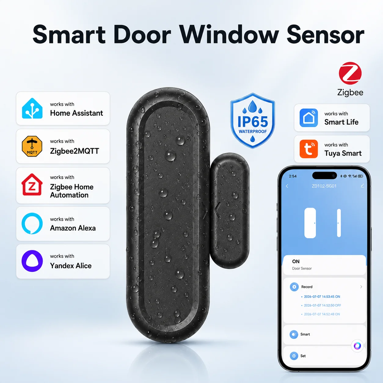 Zigbee 3.0 Door Window Sensor Smart Contact Sensor Alarm Detector for Yandex Zigbee2Mqtt ZHA Home Assistant Alexa
