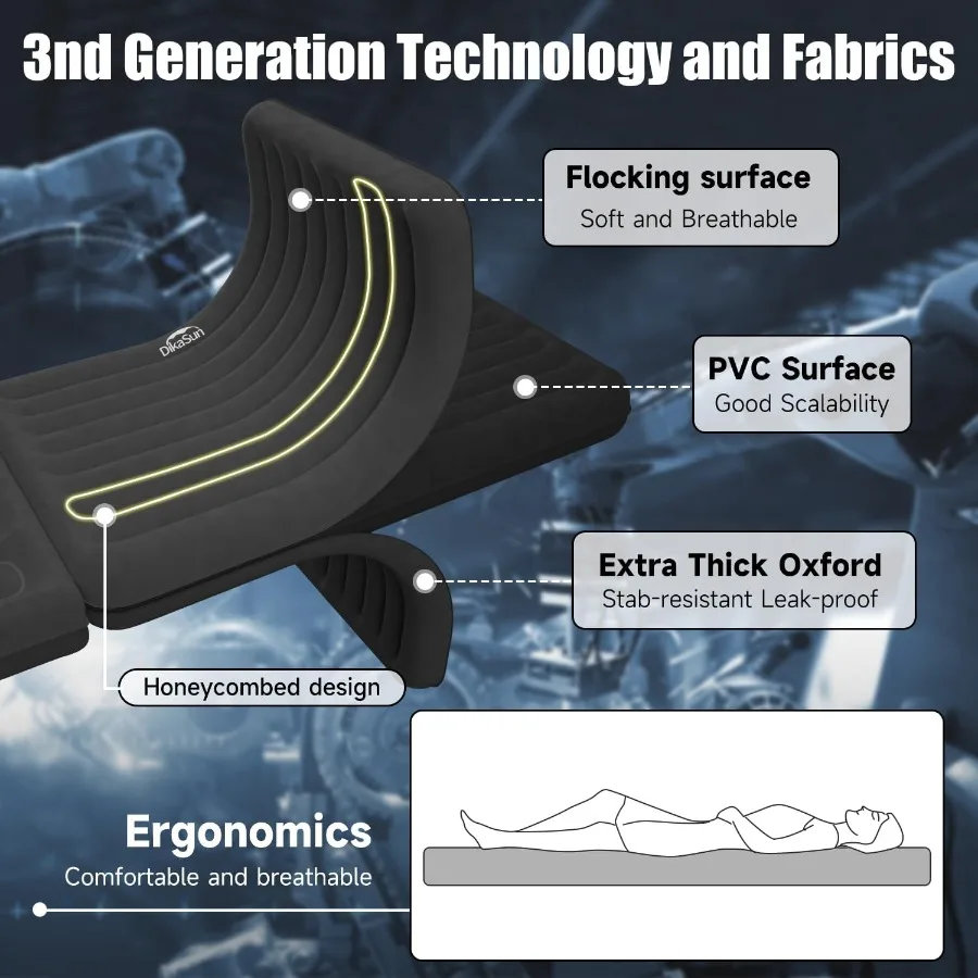 مرتبة هوائية للسيارة قابلة للنفخ للمقعد الخلفي SUV شاحنة التخييم وسادة نوم سميكة للسفر مع مضخة هواء مدمجة ووسادتين f #3