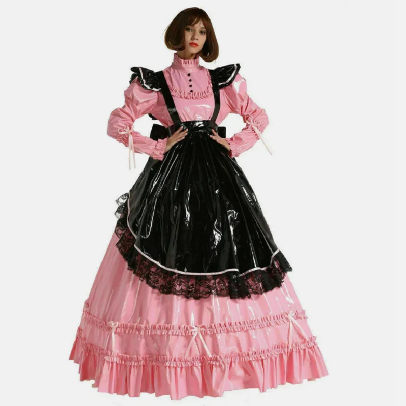 

Gothic girl maid Sisi can lock in pink PVC dress cosplay costume customization