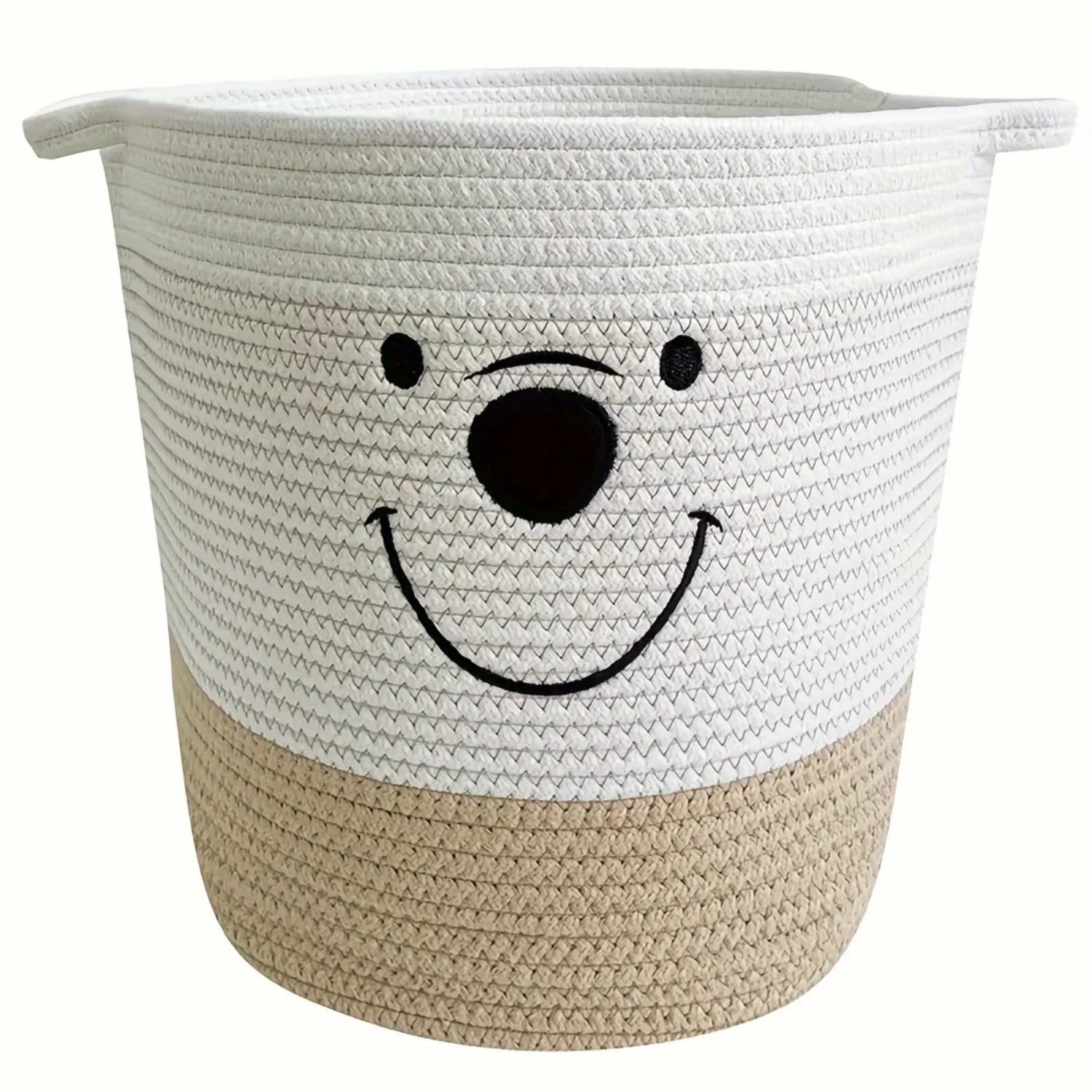 

1pc Large Cotton Rope Gift Basket With Handles, White And Khaki Gift Organizer, Christmas Halloween Thanksgiving Day Valentine'