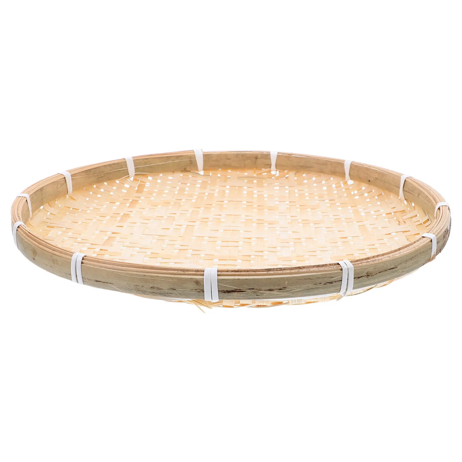 Handwoven 35Cm Round Bamboo Sieve Basket Flat Tray Vegetable Fruit Drying Tray Rustic Kitchen Wicker Bread Basket Dim Sum