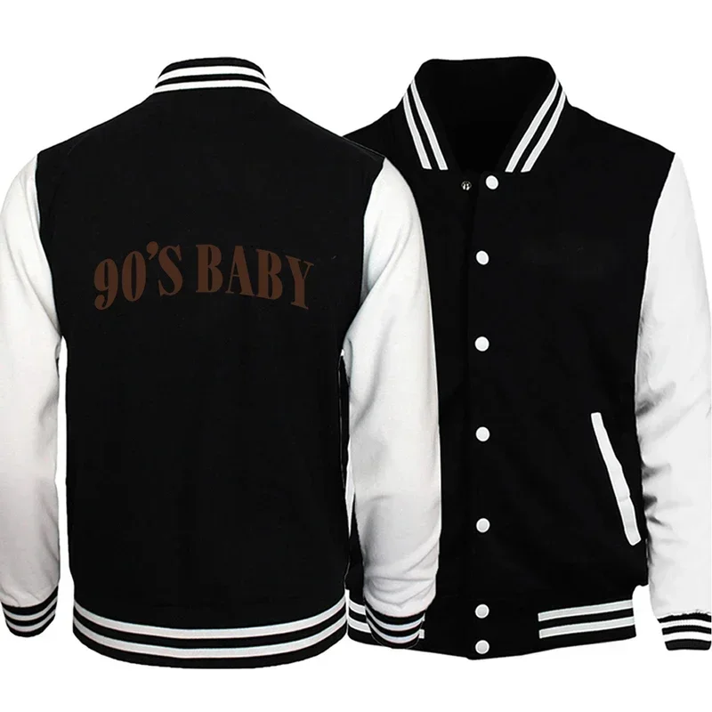 

90'S Baby Letter Prints Jacket Autumn Street Men Baseball Suit Fleece Comfortable Coats Pocket Splicing Warm Neutral Streetwear