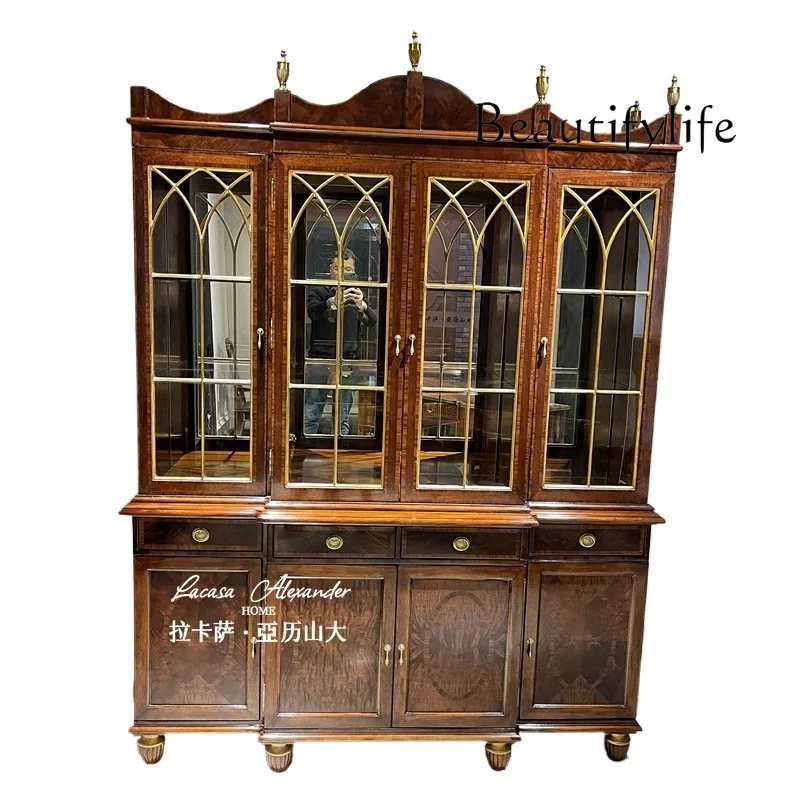 

Italian medieval solid wood four-door wine cabinet household living room simple decorative cabinet