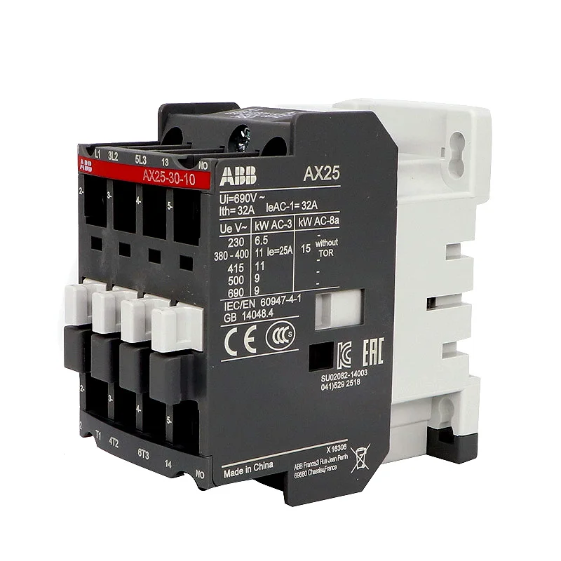 

ABB 3-ploe contactors AX series 1NC or 1NO 50HZ/60HZ 24V~440V 25A AX25-30-10 (1NO) AX25-30-01 (1NC)